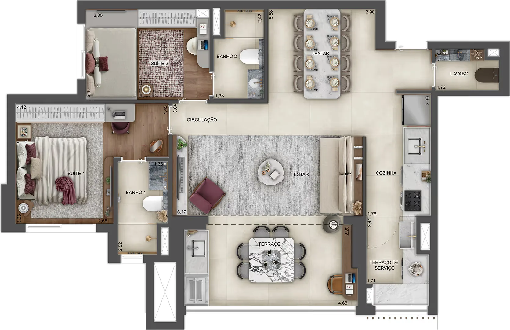 Town Residences by Lindenberg, planta opção do apartamento de 87 m² com 2 suítes, curadoria iApartamentos, Brooklin
