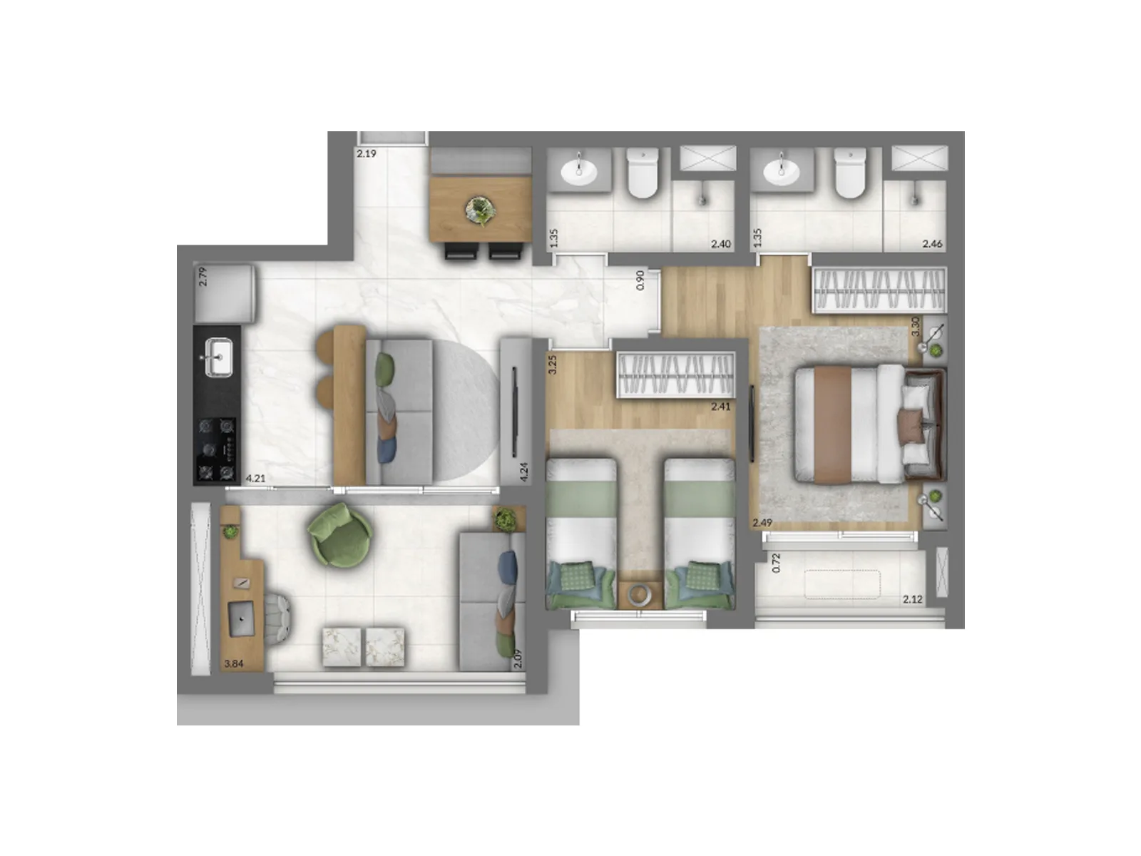 Trinity Vila Clementino Home, planta de 61 m² com 2 dormitórios, curadoria iApartamentos, Vila Clementino