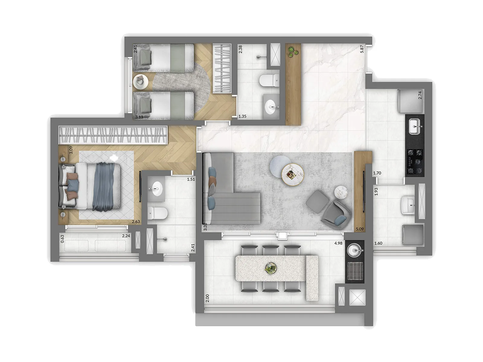 Trinity Vila Clementino Home, planta de 81 m² com 2 suítes, curadoria iApartamentos, Vila Clementino