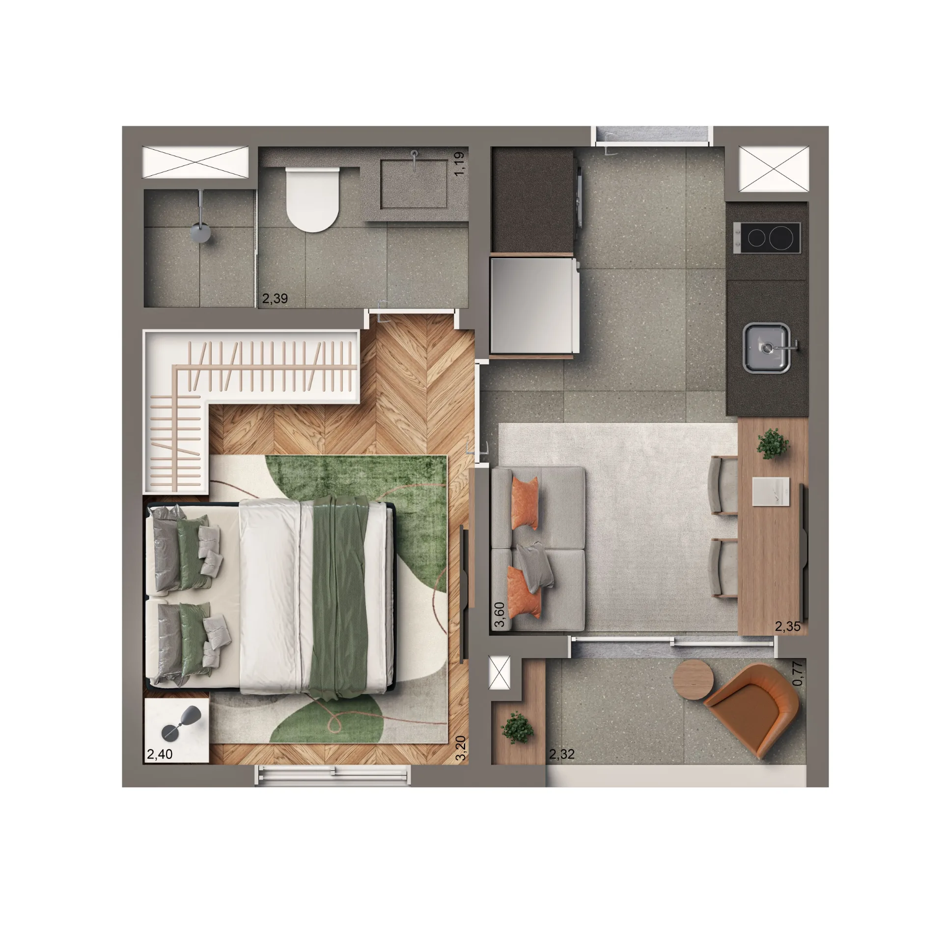 Vinte Cinco Horas By Living, planta opção de 24 m² com 1 dormitório, curadoria iApartamentos, Vila Clementino
