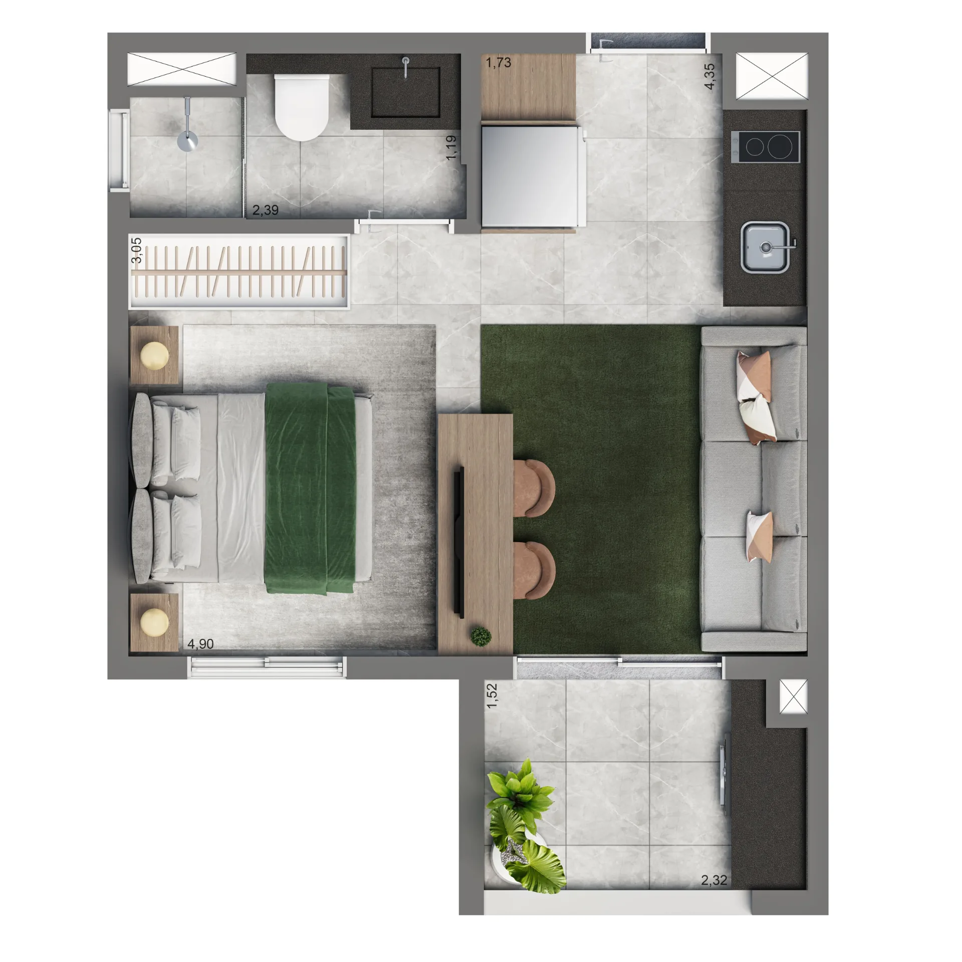 Vinte Cinco Horas By Living, planta padrão studio de 28 m², curadoria iApartamentos, Vila Clementino