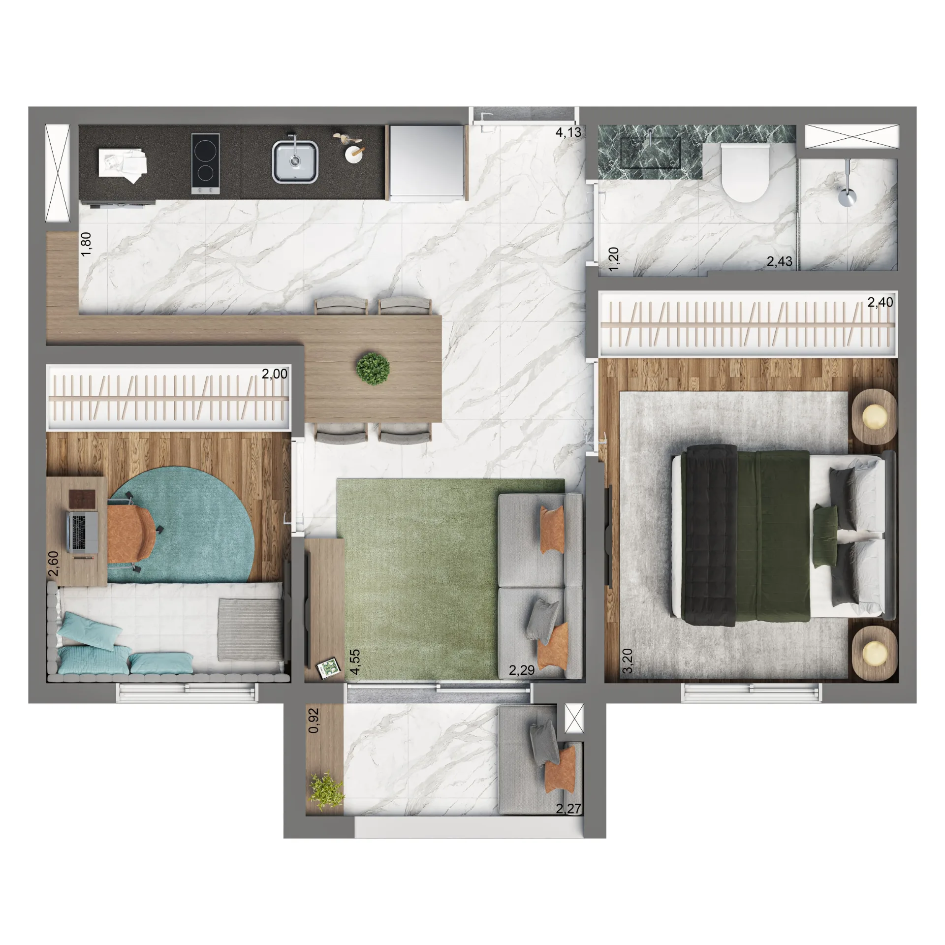 Vinte Cinco Horas By Living, planta padrão de 37 m² com 2 dormitórios, curadoria iApartamentos, Vila Clementino