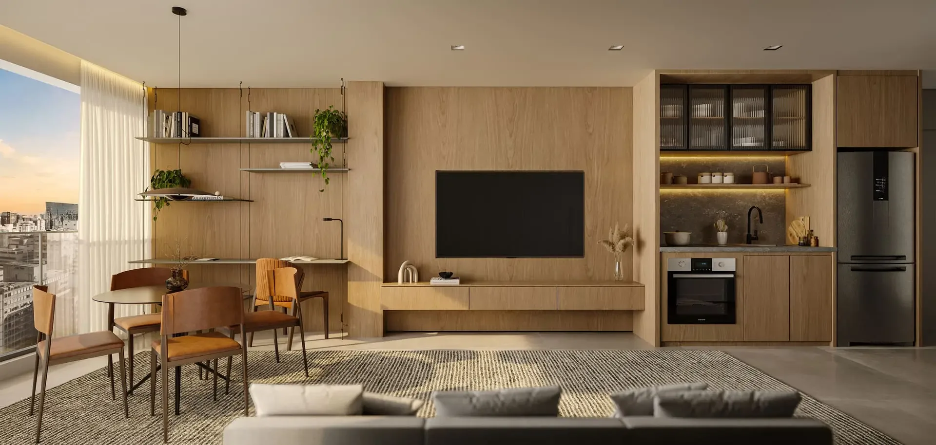 Virtuo Itaim, living do apartamento de 41 m² com 1 suíte, curadoria iApartamentos, Itaim Bibi