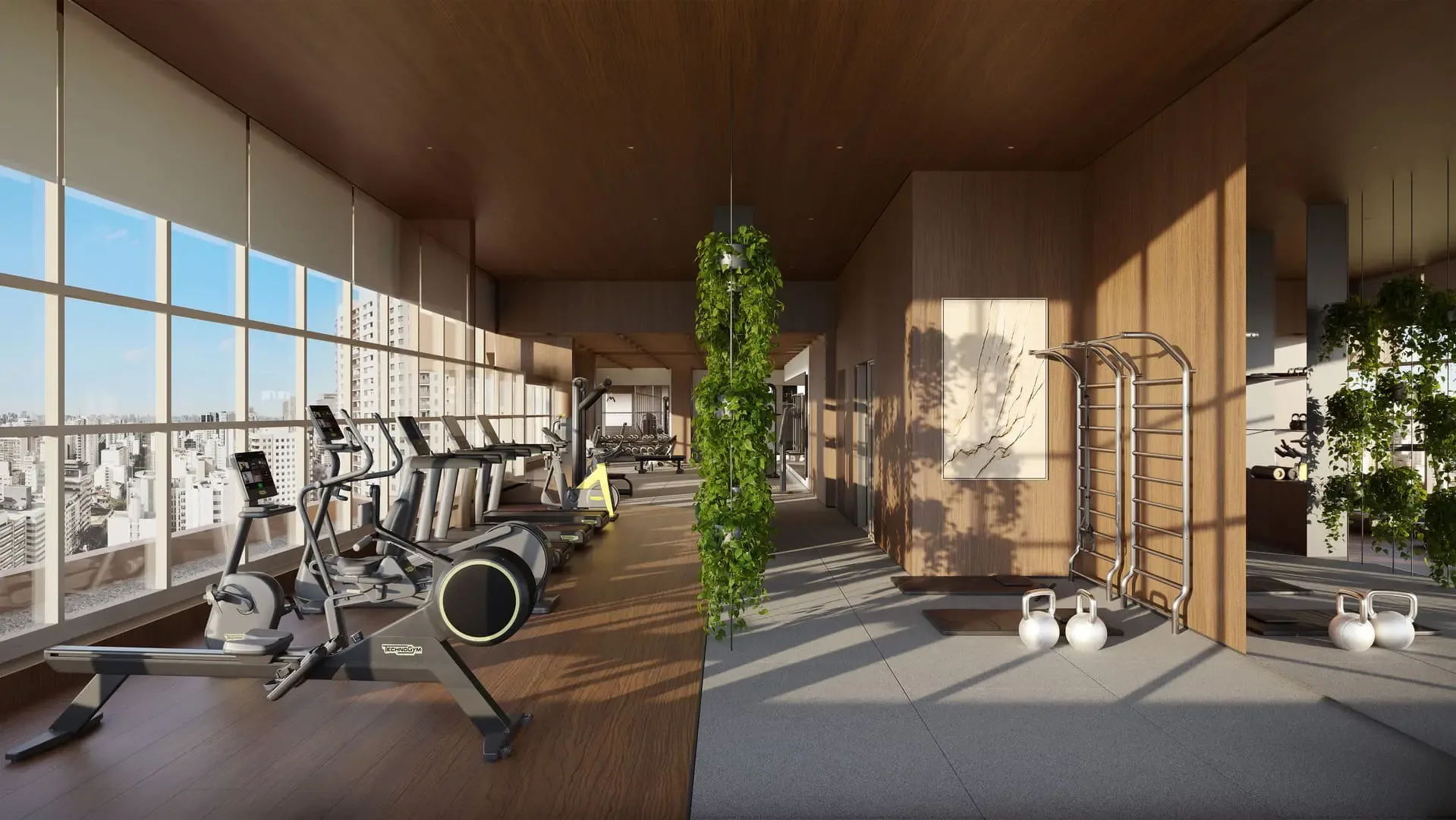 Virtuo Itaim, academia Fit Pro by Technogym com vista da cidade, curadoria iApartamentos, Itaim Bibi