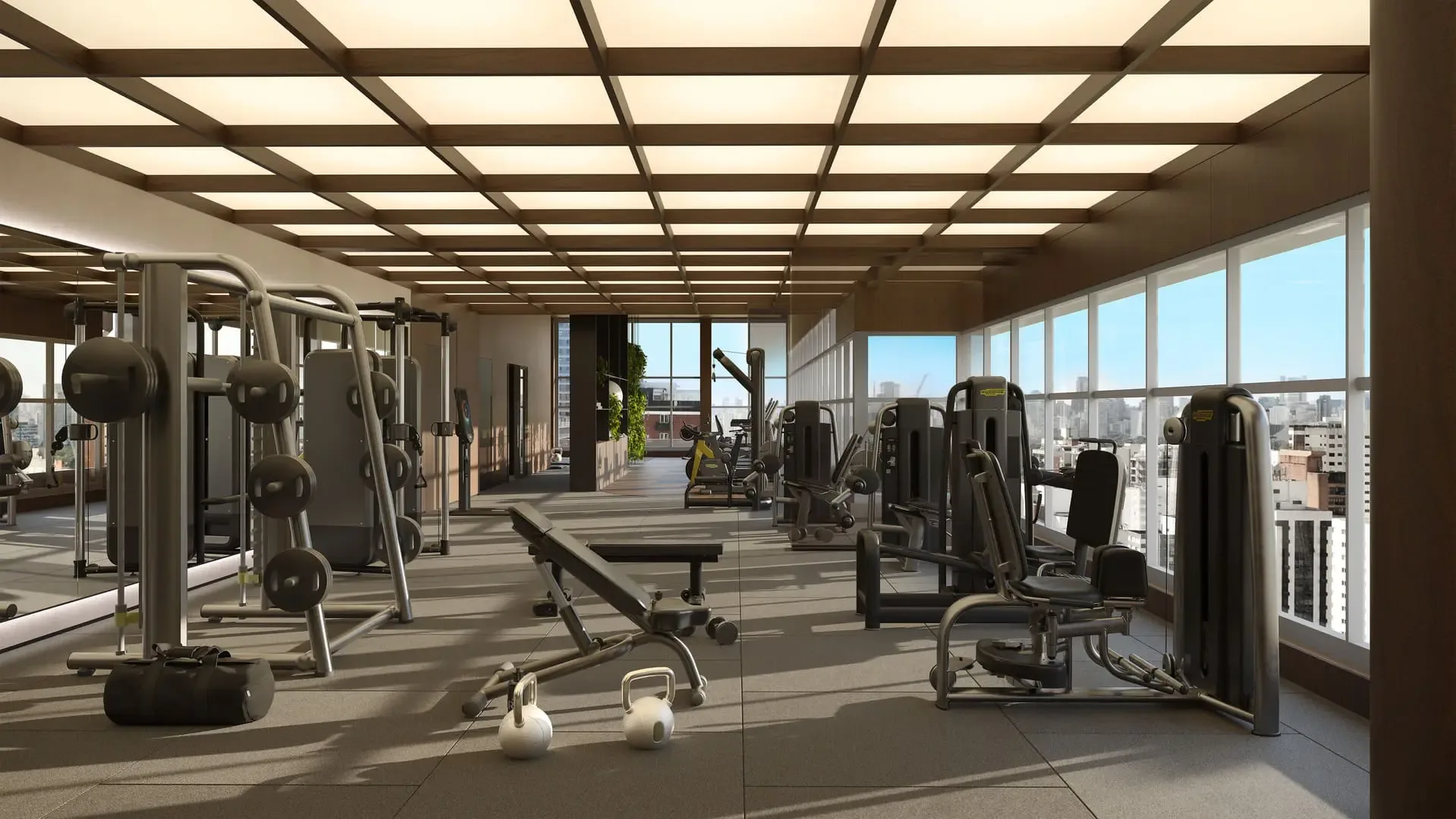 Virtuo Itaim, academia Fit Pro by Technogym, área de musculação, curadoria iApartamentos, Itaim Bibi