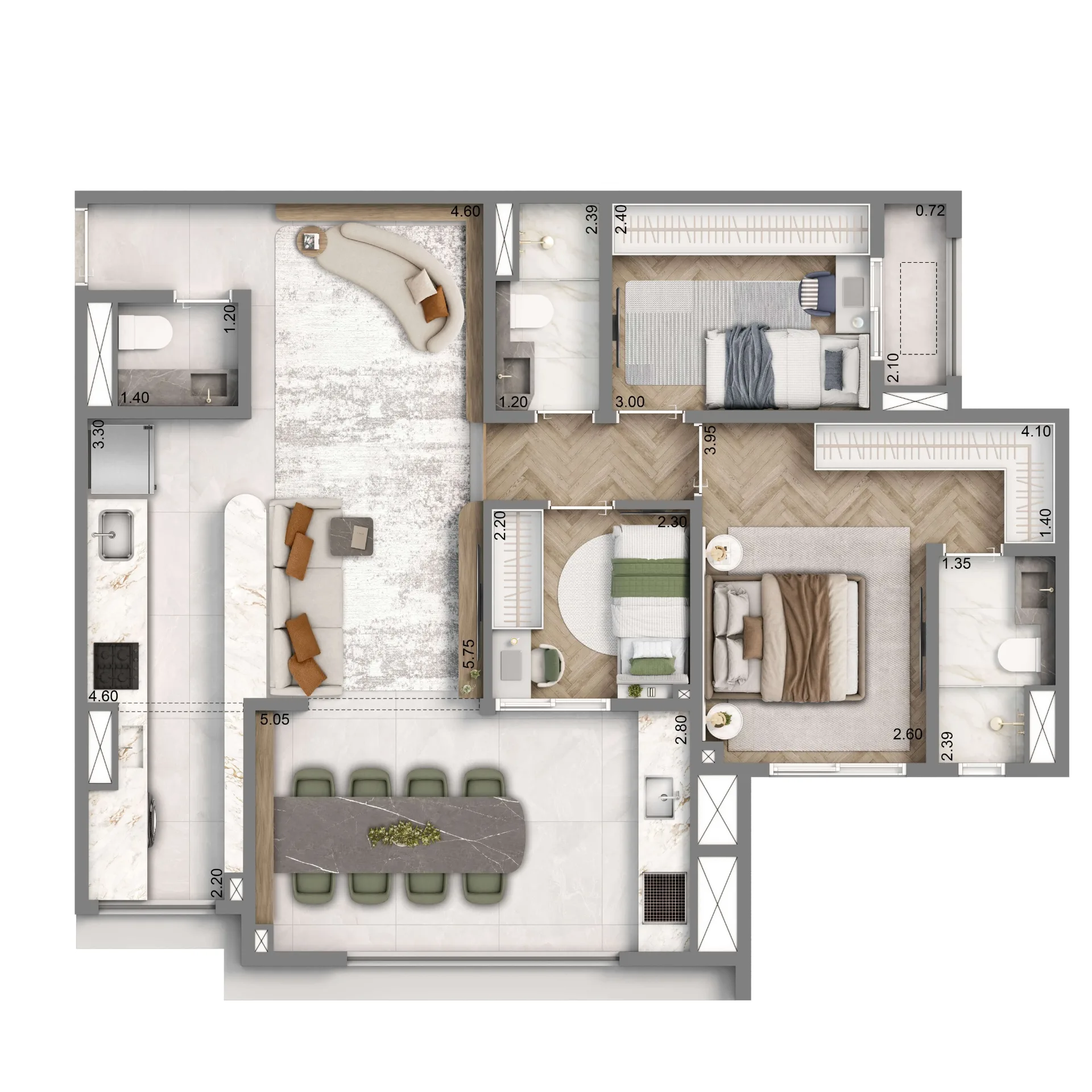 Well Home, planta de 88 m² com 3 dormitórios, finais 1A e 2A, curadoria iApartamentos, Chácara Santo Antônio