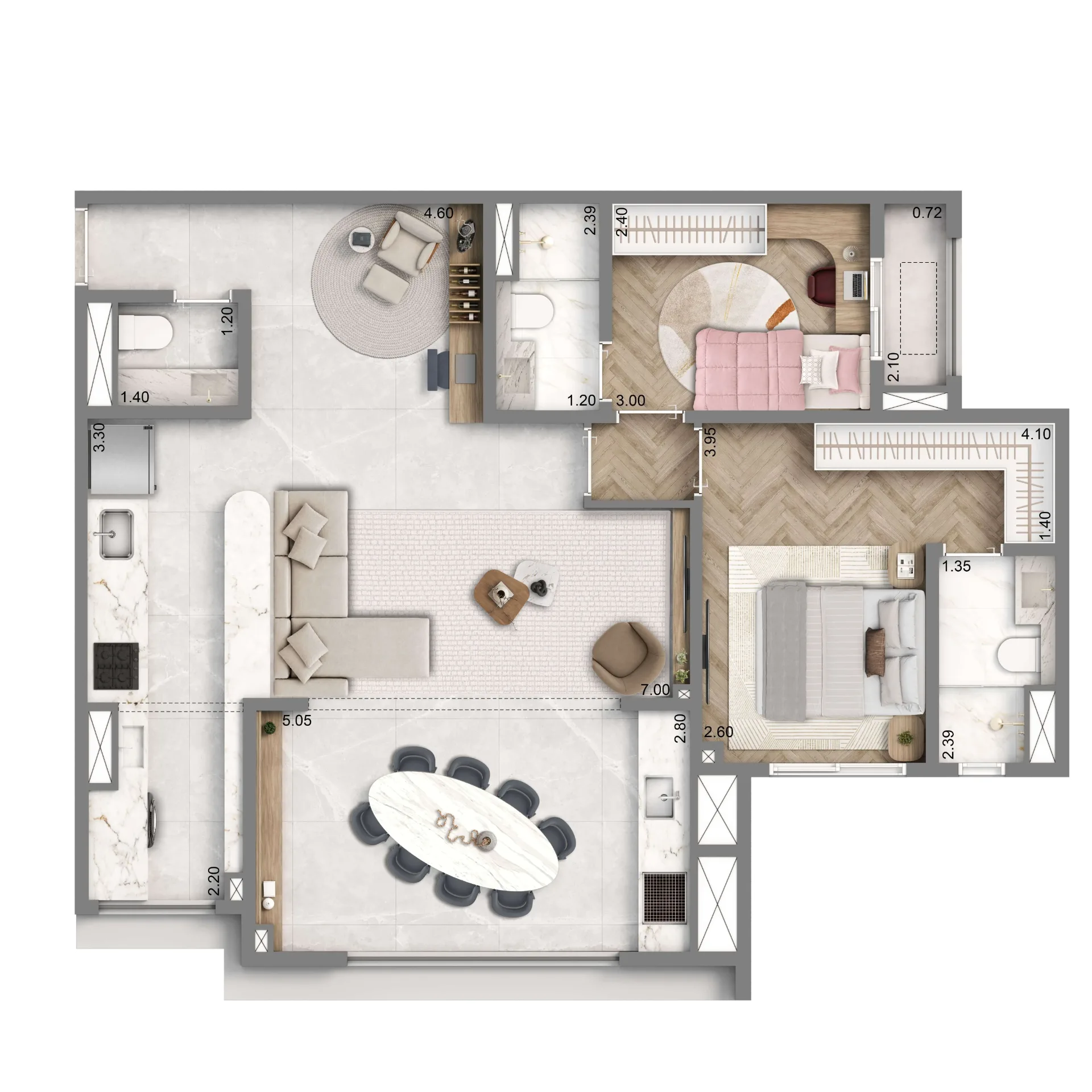 Well Home, planta opção de 88 m² com 2 suítes, finais 1A e 2A, curadoria iApartamentos, Chácara Santo Antônio