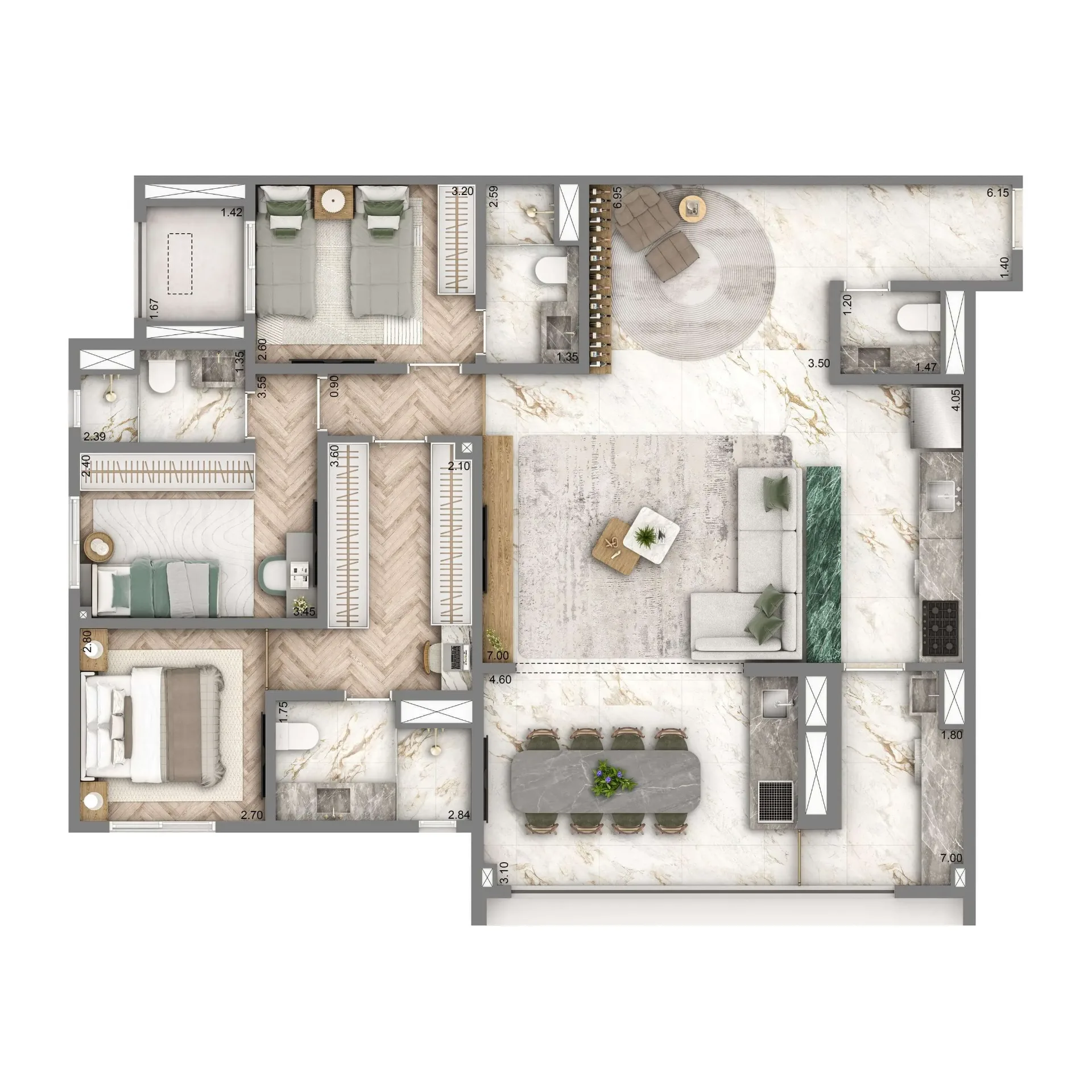 Wellness Chácara Santo Antônio, planta de 128 m² com 3 suítes, curadoria iApartamentos, Chácara Santo Antônio