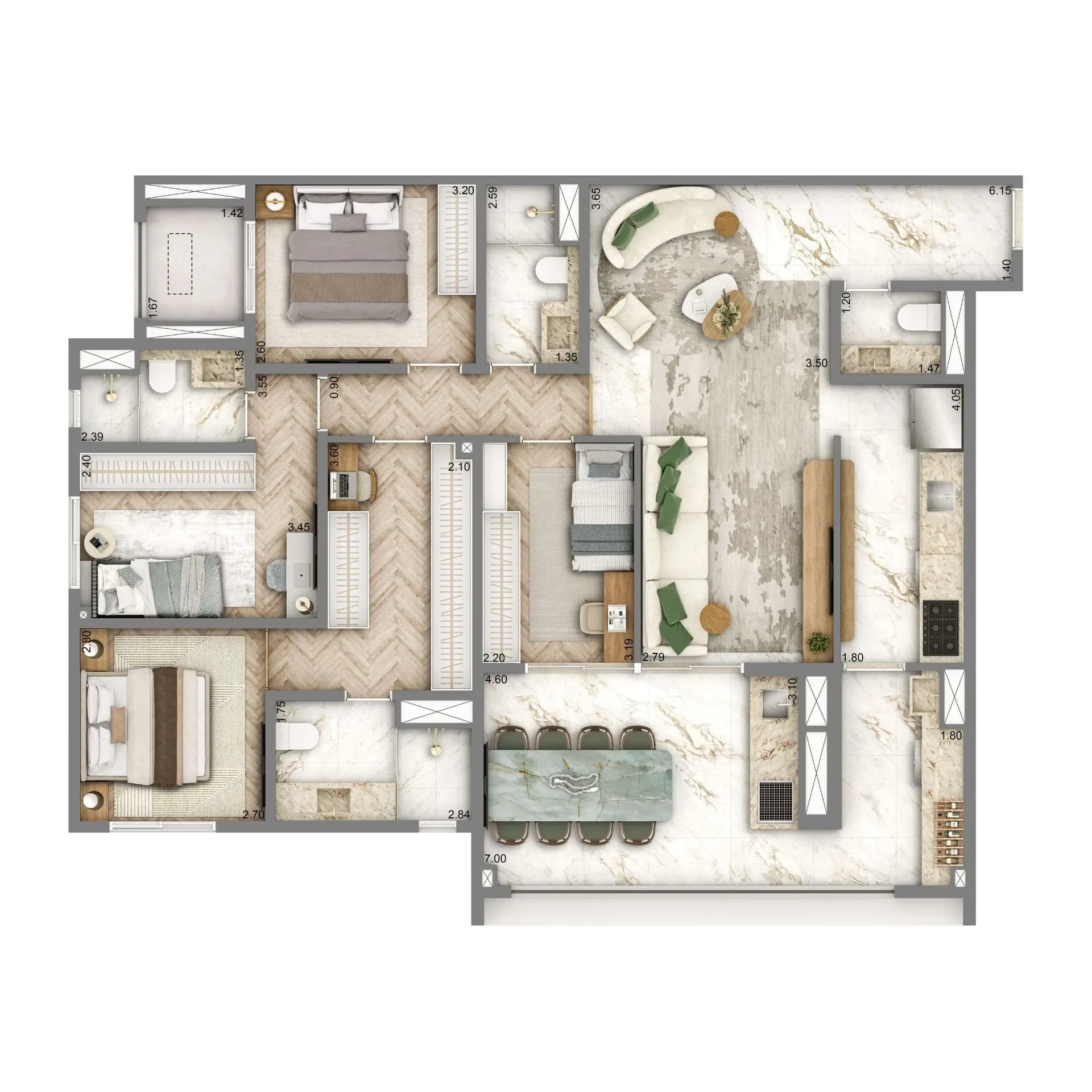 Wellness Chácara Santo Antônio, planta de 128 m² com 4 dormitórios, curadoria iApartamentos, Chácara Santo Antônio