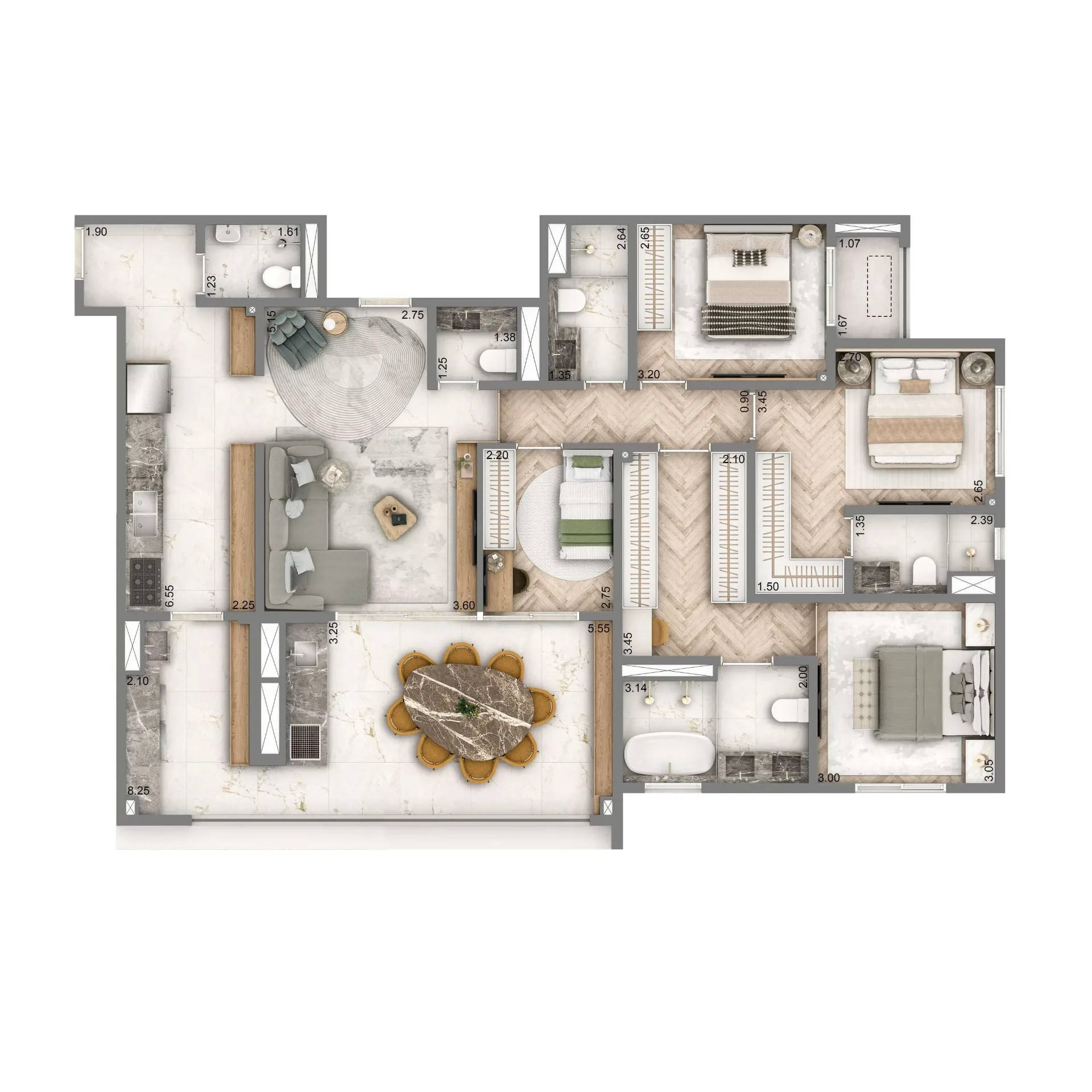 Wellness Chácara Santo Antônio, planta de 140 m² com 4 dormitórios, curadoria iApartamentos, Chácara Santo Antônio