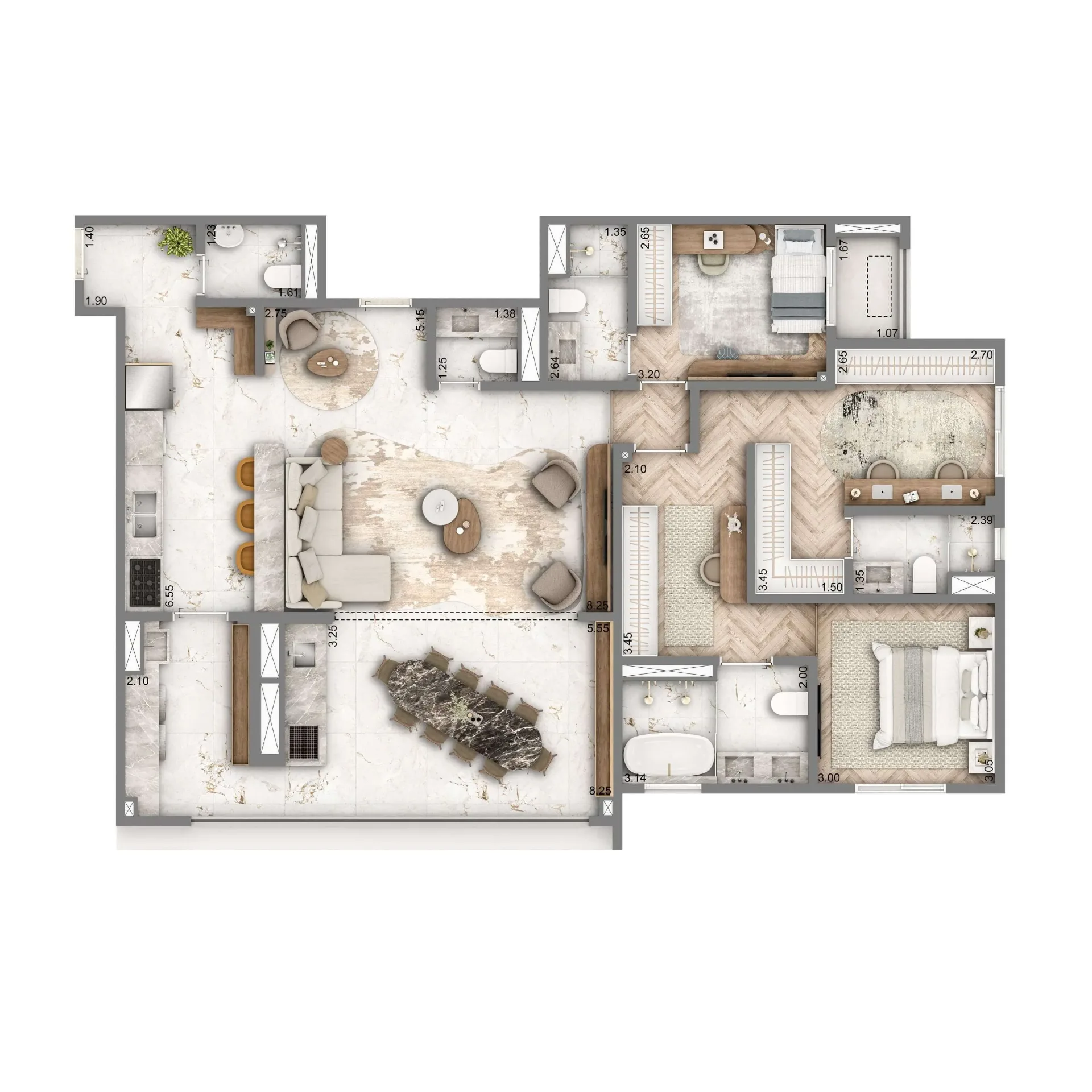 Wellness Chácara Santo Antônio, planta de 140 m² com 2 suítes e banho de casal, curadoria iApartamentos, Chácara Santo Antônio