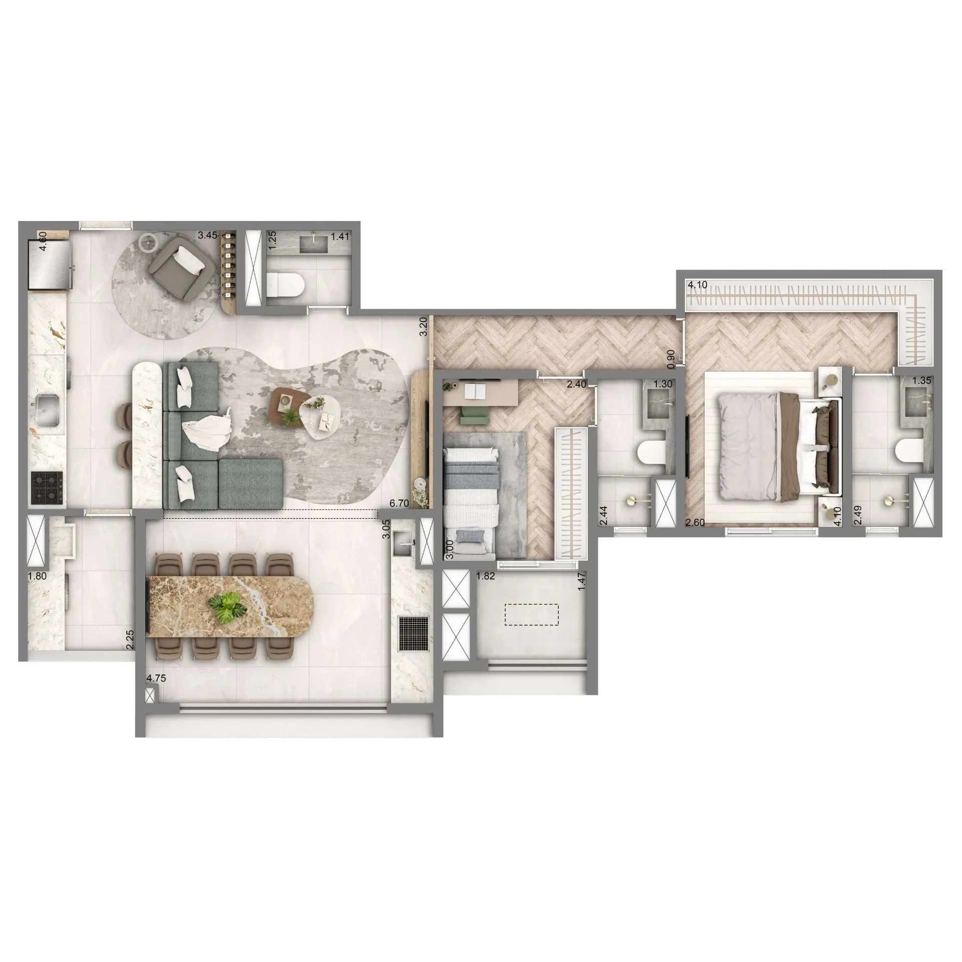 Wellness Chácara Santo Antônio, planta de 90 m² com 2 suítes, curadoria iApartamentos, Chácara Santo Antônio