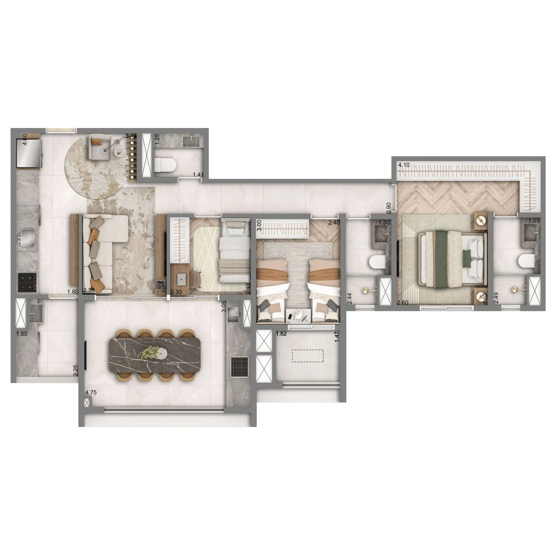 Wellness Chácara Santo Antônio, planta de 90 m² com 3 dormitórios, curadoria iApartamentos, Chácara Santo Antônio